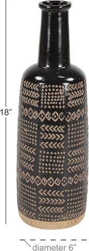 Deco 79 Porcelain Ceramic Decorative Vase Tribal Centerpiece Vase, Flower Vase for Home Decoration 6" x 6" x 18", Black in Saudi Arabia