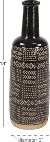 Deco 79 Porcelain Ceramic Decorative Vase Tribal Centerpiece Vase, Flower Vase for Home Decoration 6" x 6" x 18", Black in Saudi Arabia