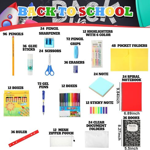 88 Pcs School Supplies Kit for Kid Bulk Back to School Supplies set Classroom Elementary Essential Bundle for Student Girl Boy, includes Pencil Pen Crayon File Folder Notebook and Much More in Saudi Arabia