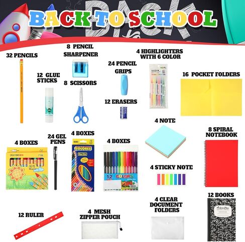 88 Pcs School Supplies Kit for Kid Bulk Back to School Supplies set Classroom Elementary Essential Bundle for Student Girl Boy, includes Pencil Pen Crayon File Folder Notebook and Much More in Saudi Arabia