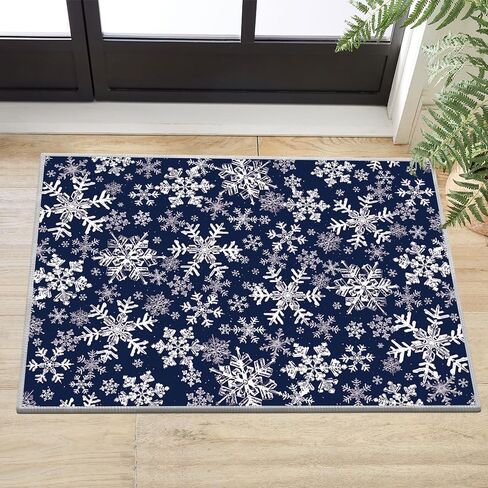 Artoid Mode Navy Blue Snowflakes Christmas Area Rug, Xmas Winter Home Decor Low-Profile Non-Slip Washable Runner Rug for Entryway Bedroom Living Room Laundry Room Indoor 2x6 Feet in Saudi Arabia