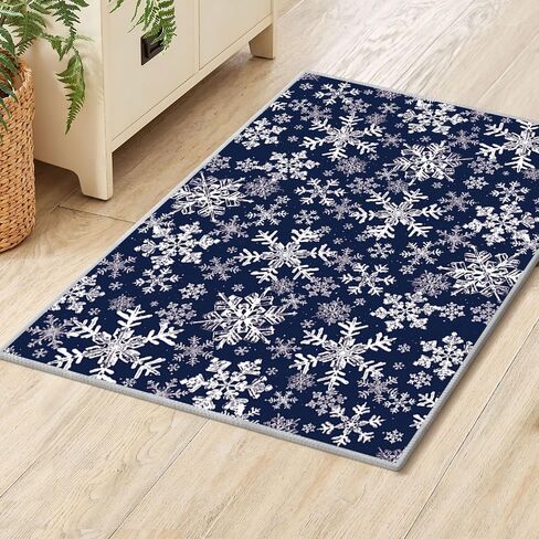 Artoid Mode Navy Blue Snowflakes Christmas Area Rug, Xmas Winter Home Decor Low-Profile Non-Slip Washable Runner Rug for Entryway Bedroom Living Room Laundry Room Indoor 2x6 Feet in Saudi Arabia