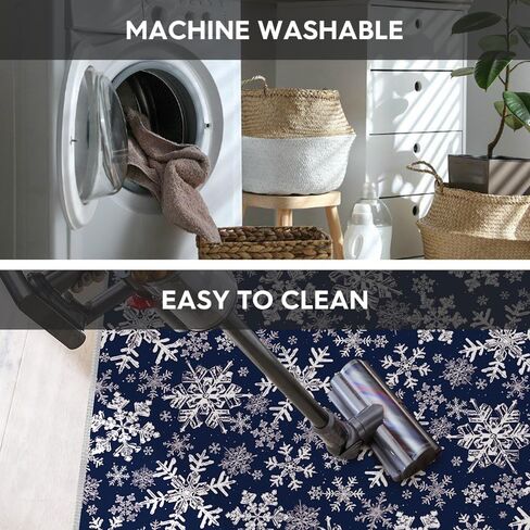 Artoid Mode Navy Blue Snowflakes Christmas Area Rug, Xmas Winter Home Decor Low-Profile Non-Slip Washable Runner Rug for Entryway Bedroom Living Room Laundry Room Indoor 2x6 Feet in Saudi Arabia