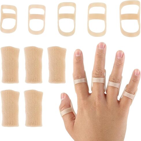 10Pcs Oval Finger Splints & Sleeves Kit, 5 Graduated Finger Splint & 5 Finger Sleeves, Finger Splints for Arthritis, Mallet Finger Splint for Thumb Middle Ring Index Pinky(Size 5,6,7,8,9) in Saudi Arabia