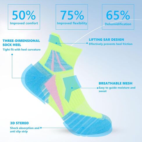 Dohia Womens Ankle Socks Athletic Cushioned Anti-blister Low Cut Comfort Breathable Performance Athletic Socks D3-NSDW in Kuwait