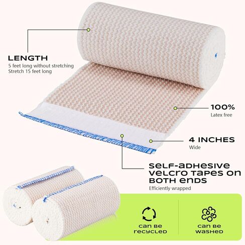 2Rolls 4Inch Elastic Bandage Wrap Compression Bandage,Wide Bandages Large Size Elastic Bandage with Velcro，Sports Wrap for Ankle Wrap Foot Wrap Leg Wraps Hand Wrap for Sprained in Kuwait
