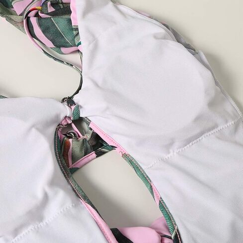 Women Sexy One-Piece Hollow Out Leaves Print Bikini Puff Sleeve V-Neck Swimsuit in Kuwait