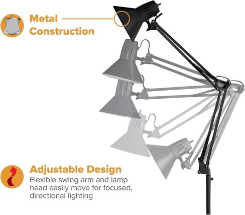 مصباح مكتب Bostitch Office VLF100 LED بذراع متأرجح مع مشبك تثبيت، يصل إلى 36 بوصة، يتضمن لمبة LED، أسود in Kuwait