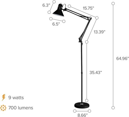 مصباح مكتب Bostitch Office VLF100 LED بذراع متأرجح مع مشبك تثبيت، يصل إلى 36 بوصة، يتضمن لمبة LED، أسود in Kuwait