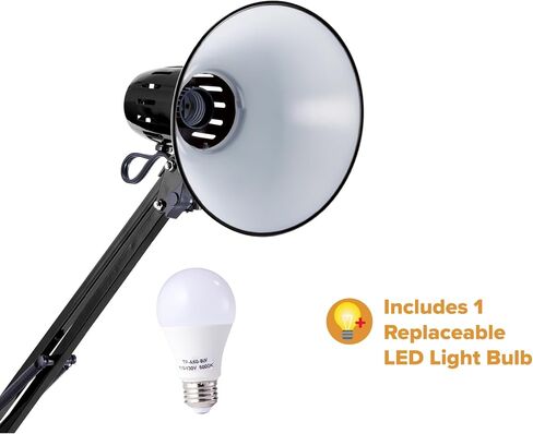 مصباح مكتب Bostitch Office VLF100 LED بذراع متأرجح مع مشبك تثبيت، يصل إلى 36 بوصة، يتضمن لمبة LED، أسود in Kuwait