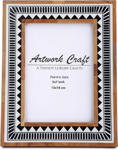 Handmade White Bone Photo Frame Geometric Painting Vintage Boho Wooden Picture Frames For Table-Top/Wall Decor (5x7 Inches, Ethnic Black) in Saudi Arabia