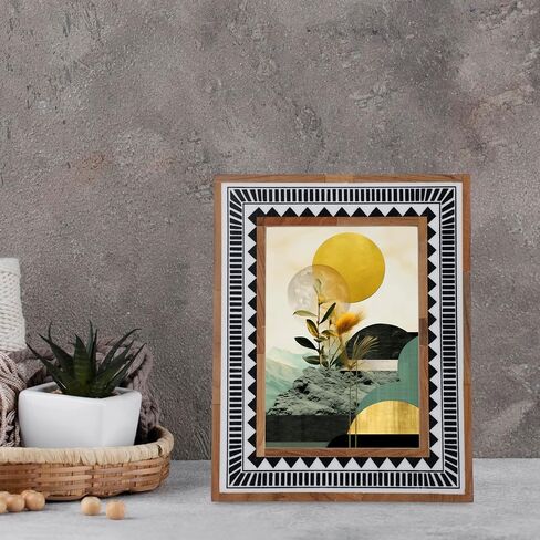 Handmade White Bone Photo Frame Geometric Painting Vintage Boho Wooden Picture Frames For Table-Top/Wall Decor (5x7 Inches, Ethnic Black) in Saudi Arabia