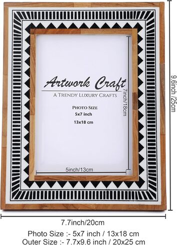 Handmade White Bone Photo Frame Geometric Painting Vintage Boho Wooden Picture Frames For Table-Top/Wall Decor (5x7 Inches, Ethnic Black) in Saudi Arabia
