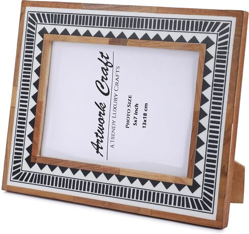 Handmade White Bone Photo Frame Geometric Painting Vintage Boho Wooden Picture Frames For Table-Top/Wall Decor (5x7 Inches, Ethnic Black) in Saudi Arabia