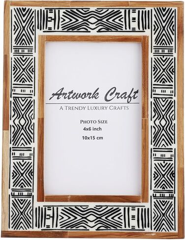 Handmade White Bone Photo Frame Geometric Painting Vintage Boho Wooden Picture Frames For Table-Top/Wall Decor (5x7 Inches, Ethnic Black) in Saudi Arabia