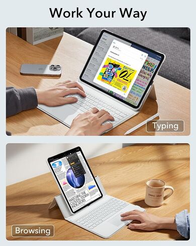 حافظة لوحة المفاتيح ESR Ascend، حافظة iPad Air 11 بوصة مع لوحة مفاتيح (M2)، قابلة للفصل المغناطيسي، حامل عمودي/أفقي قابل للتعديل لجهاز iPad Pro 11 (2022/2021/2020/2018)، iPad Air 6(2024) /Air 5/4، أبيض in Kuwait