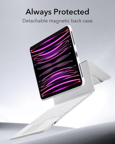 حافظة لوحة المفاتيح ESR Ascend، حافظة iPad Air 11 بوصة مع لوحة مفاتيح (M2)، قابلة للفصل المغناطيسي، حامل عمودي/أفقي قابل للتعديل لجهاز iPad Pro 11 (2022/2021/2020/2018)، iPad Air 6(2024) /Air 5/4، أبيض in Kuwait