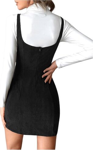 COZYEASE Women's Mini Pinafore Overall Dress Zip Up Split Hem Pinafore Straps Bodycon Dresses Without Tee in Saudi Arabia