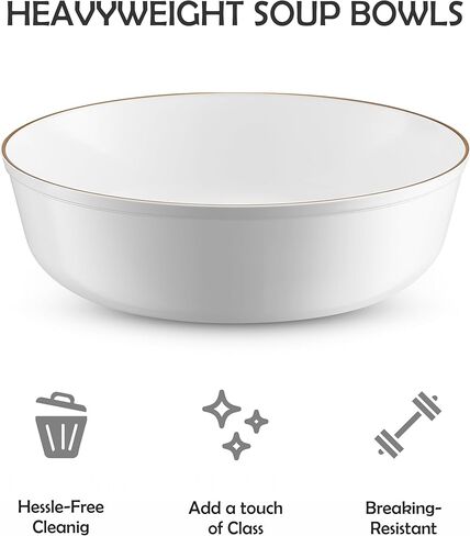 BloominGoods Disposable Plastic Soup Bowls, 50-Pack 14 Oz. Heavyweight White With Gold Rim Bowls For Party, Wedding Or Event in Kuwait