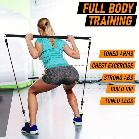 Pilates Bar Kit with Resistance Band for Working Out 200lbs Heavy Duty Resistance Band with Handles Bar Yoga Pilates Equipment for Men Women Home Gym Full Body Workout Equipment in Kuwait