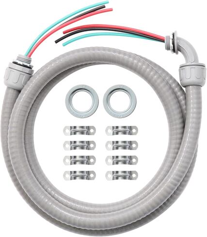 Power Whip Assembly Kit -1/2" x 10ft Non-Metallic Liquid Tight with 10 Gauge Wire Electrical AC Whip Kit Flexible Electrical Conduit & straight/90°Fittings in Saudi Arabia