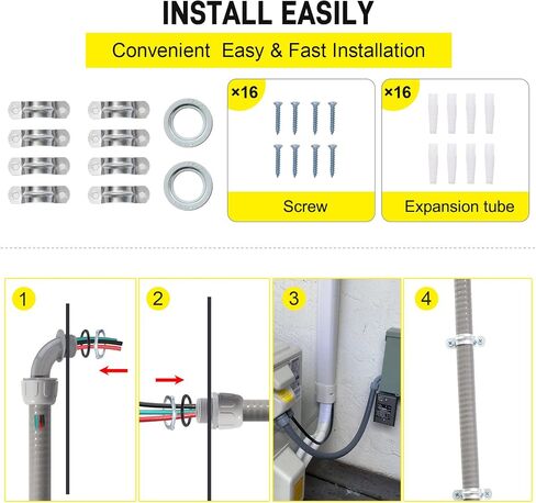 Power Whip Assembly Kit -1/2" x 10ft Non-Metallic Liquid Tight with 10 Gauge Wire Electrical AC Whip Kit Flexible Electrical Conduit & straight/90°Fittings in Saudi Arabia