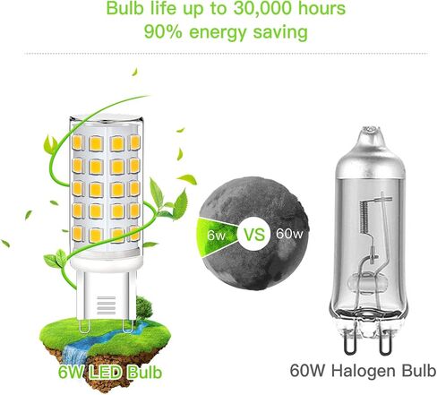 G9 LED Bulb, 6W Warm White 3000K G9 LED Light Bulbs,Equivalent 50W 60W Halogen Bulbs,No-Flicker Non-Dimmable,for Chandelier Home Lighting,6 Pack in Saudi Arabia