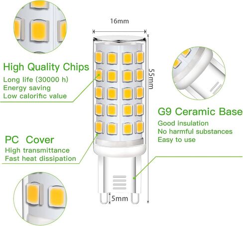 G9 LED Bulb, 6W Warm White 3000K G9 LED Light Bulbs,Equivalent 50W 60W Halogen Bulbs,No-Flicker Non-Dimmable,for Chandelier Home Lighting,6 Pack in Saudi Arabia