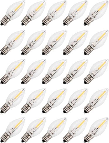 Creative Hobbies LED Night Light Bulbs, 4W 5W 6W 7W Incandescent Equivalent, C7 Candelabra Base, Indoor and Outdoor Christmas Light Strings, Electric Window Candles, Night Lights (25) in Kuwait