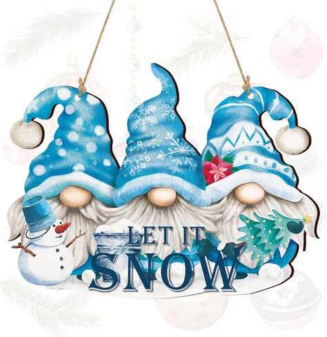 Glenmal Let It Snow Decor Snowman Hanging Wall Sign Blue Winter Sign Gnome Christmas Wood Front Door Decor Christmas Snowflake Decoration for Party Indoor Outdoor Welcome Home Decor in Kuwait