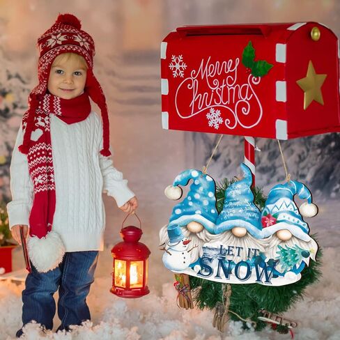 Glenmal Let It Snow Decor Snowman Hanging Wall Sign Blue Winter Sign Gnome Christmas Wood Front Door Decor Christmas Snowflake Decoration for Party Indoor Outdoor Welcome Home Decor in Kuwait