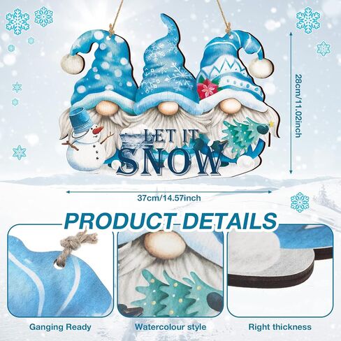Glenmal Let It Snow Decor Snowman Hanging Wall Sign Blue Winter Sign Gnome Christmas Wood Front Door Decor Christmas Snowflake Decoration for Party Indoor Outdoor Welcome Home Decor in Kuwait