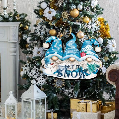Glenmal Let It Snow Decor Snowman Hanging Wall Sign Blue Winter Sign Gnome Christmas Wood Front Door Decor Christmas Snowflake Decoration for Party Indoor Outdoor Welcome Home Decor in Kuwait