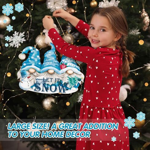Glenmal Let It Snow Decor Snowman Hanging Wall Sign Blue Winter Sign Gnome Christmas Wood Front Door Decor Christmas Snowflake Decoration for Party Indoor Outdoor Welcome Home Decor in Kuwait