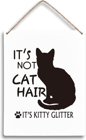 FUGWN It’s Not Cat Hair It’s Kitty Glitter Cat Wooden Signs 8x10, Cat Wall Decor, Black Cat Home Room Decor, Cat Decorations for the Home, Cat Signs Home Decor, Cat Gifts for Cat Lovers in Saudi Arabia