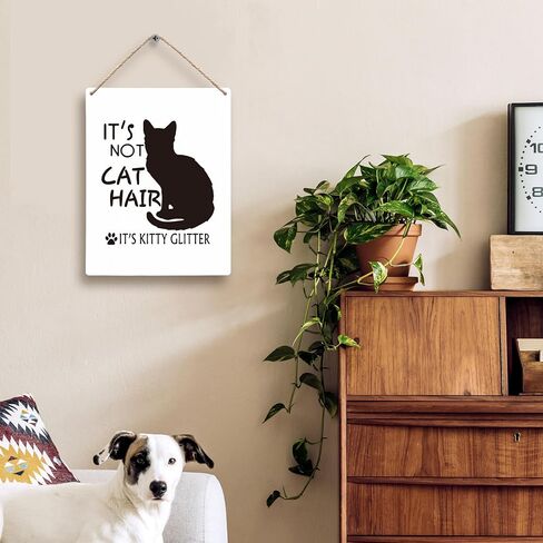 FUGWN It’s Not Cat Hair It’s Kitty Glitter Cat Wooden Signs 8x10, Cat Wall Decor, Black Cat Home Room Decor, Cat Decorations for the Home, Cat Signs Home Decor, Cat Gifts for Cat Lovers in Saudi Arabia