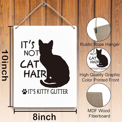 FUGWN It’s Not Cat Hair It’s Kitty Glitter Cat Wooden Signs 8x10, Cat Wall Decor, Black Cat Home Room Decor, Cat Decorations for the Home, Cat Signs Home Decor, Cat Gifts for Cat Lovers in Saudi Arabia