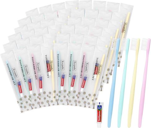 فرشاة أسنان للاستعمال مرة واحدة، مجموعة فرشاة أسنان حساسة، فرشاة أسنان بكميات كبيرة، 4 ألوان، معبأة بشكل فردي، مجموعات فرشاة أسنان ومعجون أسنان كبيرة الحجم مناسبة للاستخدام في الفندق والمنزل والسفر والتخييم (40 قطعة) in Kuwait