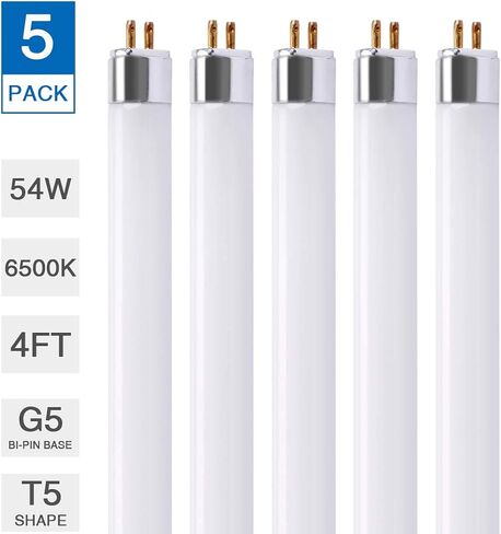 F54T5/865/HO Fluorescent Tube Light Bulb, 46 Inch, 54W, 6500K Daylight, 4200 Lumens, High Output, G5 Bi-Pin Base, 4FT T5 Grow Light Bulbs - 5 Pack in Saudi Arabia