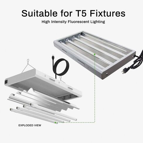 F54T5/865/HO Fluorescent Tube Light Bulb, 46 Inch, 54W, 6500K Daylight, 4200 Lumens, High Output, G5 Bi-Pin Base, 4FT T5 Grow Light Bulbs - 5 Pack in Saudi Arabia