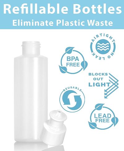 زجاجة ضغط بلاستيكية شفافة قابلة لإعادة الملء من JUVITUS سعة 6 أونصة مع موزع غطاء سحب (6 عبوات) in Kuwait