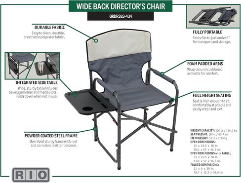 Rio Brands Broadback Compact Design Directors Outdoor Folding Camping Chair, Set of 2, Slate/Putty in Saudi Arabia