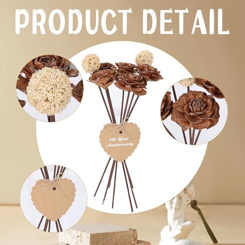 الذكرى السنوية الخامسة للزفاف من الخشب والورد وباقة الكوبية الاصطناعية، ملصق الذكرى السنوية الخامسة للزفاف من الخشب مع خيوط لهدايا الزوجين، ديكور طاولة المنزل بنفسك in Kuwait