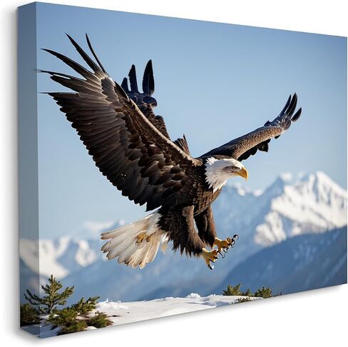 Eagle Canvas Wall Art Flying Bald Eagle Pictures Bird Wildlife Poster Aesthetic Vintage Prints Painting for Living Room Bedroom Home Decorations, Framed, 16 x 24In in Saudi Arabia