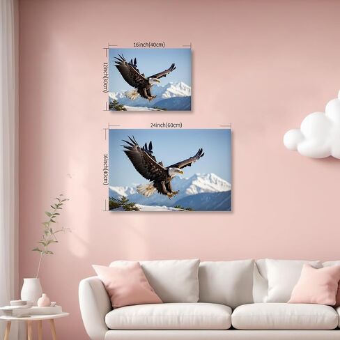 Eagle Canvas Wall Art Flying Bald Eagle Pictures Bird Wildlife Poster Aesthetic Vintage Prints Painting for Living Room Bedroom Home Decorations, Framed, 16 x 24In in Saudi Arabia