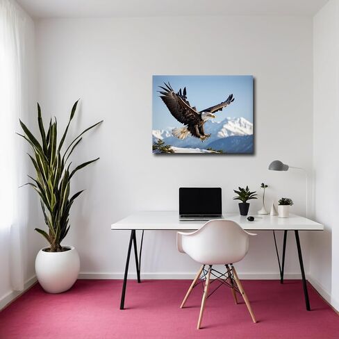 Eagle Canvas Wall Art Flying Bald Eagle Pictures Bird Wildlife Poster Aesthetic Vintage Prints Painting for Living Room Bedroom Home Decorations, Framed, 16 x 24In in Saudi Arabia
