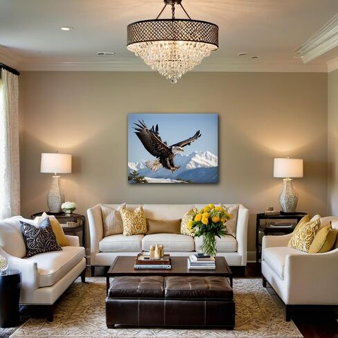 Eagle Canvas Wall Art Flying Bald Eagle Pictures Bird Wildlife Poster Aesthetic Vintage Prints Painting for Living Room Bedroom Home Decorations, Framed, 16 x 24In in Saudi Arabia