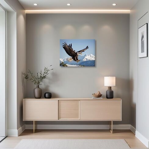 Eagle Canvas Wall Art Flying Bald Eagle Pictures Bird Wildlife Poster Aesthetic Vintage Prints Painting for Living Room Bedroom Home Decorations, Framed, 16 x 24In in Saudi Arabia