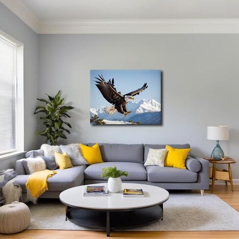 Eagle Canvas Wall Art Flying Bald Eagle Pictures Bird Wildlife Poster Aesthetic Vintage Prints Painting for Living Room Bedroom Home Decorations, Framed, 16 x 24In in Saudi Arabia