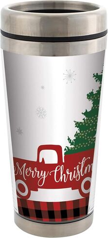Elanze Designs Merry Christmas Red Truck Holiday كوب سفر من الفولاذ المقاوم للصدأ سعة 16 أونصة مع غطاء in Kuwait